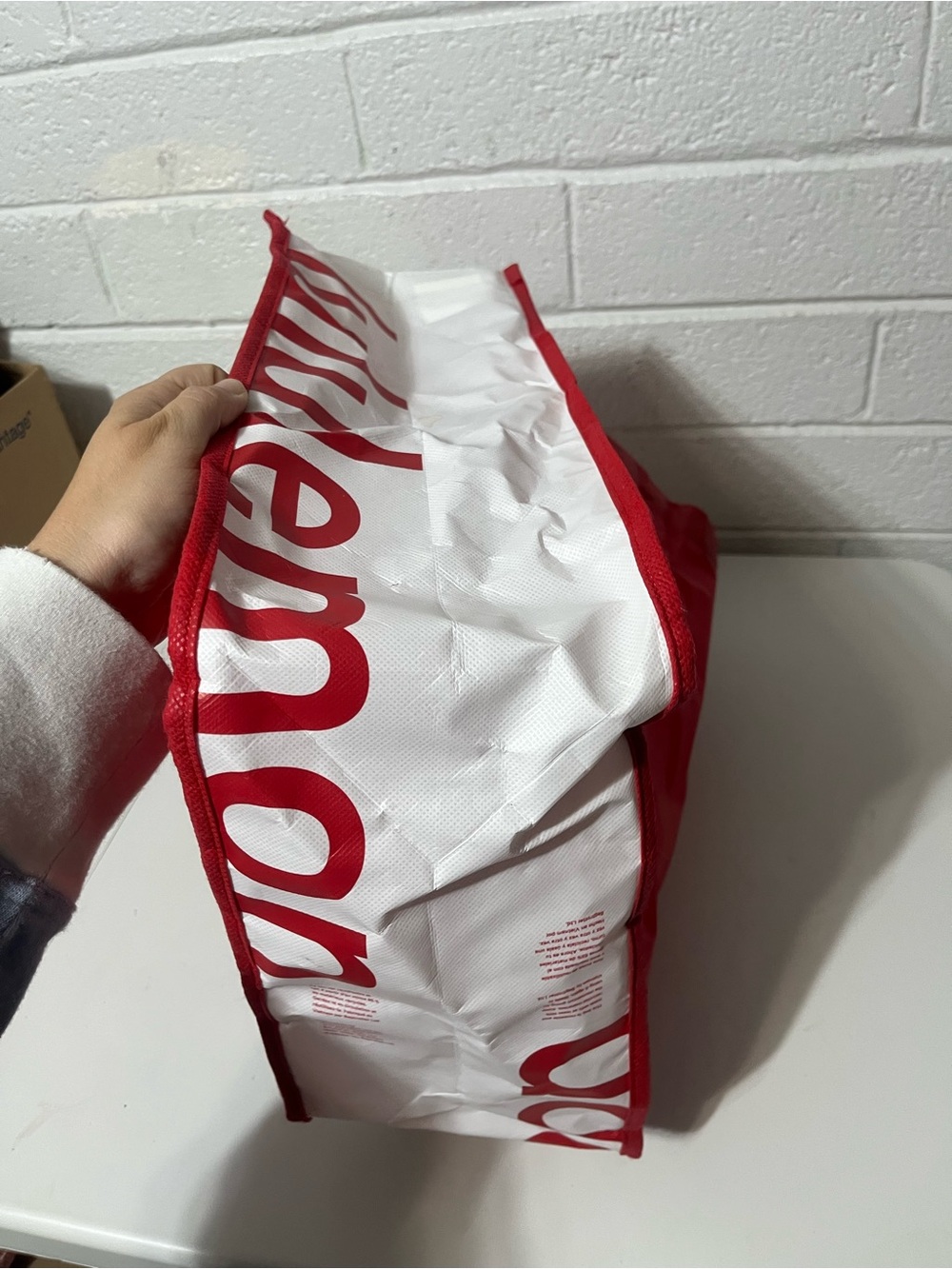 Large Lululemon Shopping Tote Bag Snap Up White & Red Shoulder Bag with Logo